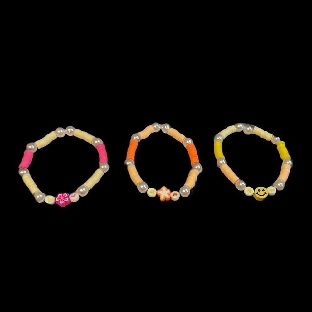 Clay Beaded Bracelets Set of 3 jewelry pearl bright colors floral star